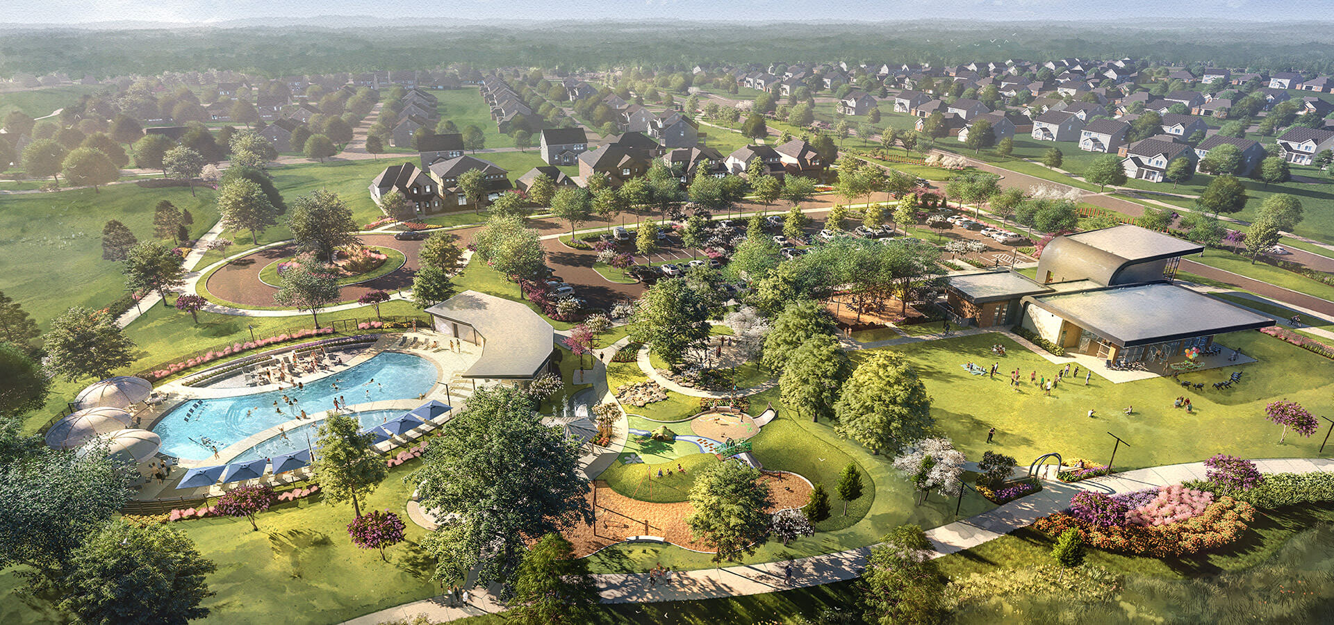 The Midline Club, opening Summer 2027, will feature a resort-style pool, splash pad, second-story fitness center, co-working spaces, and an event lawn