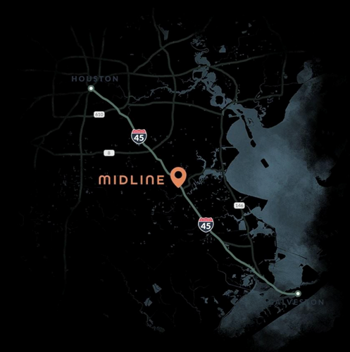 Midline sits squarely on I-45 South, 20 miles from downtown Houston and 20 miles from Galveston.